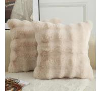 Mandioo Pack of 2 Cushion Covers 45cm x 45cm Decorative Thick Plush Wool Throw Pillow Covers cases for Sofa Bedroom Living Home 18 x 18 Inch Beige