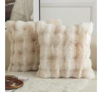 Mandioo Pack of 2 Cushion Covers 50cm x 50cm Decorative Thick Plush Wool Throw Pillow Covers cases for Sofa Bedroom Living Home 20 x 20 Inch White Beige
