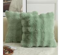 Mandioo Pack of 2 Cushion Covers 60cm x 60cm Decorative Thick Plush Wool Throw Pillow Covers cases for Sofa Bedroom Living Home 24 x 24 Inch Sage Green