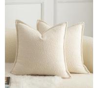 Mandioo Pack of 2 Cushion Covers 65cm x 65cm Decorative Accent Solid Woven Textured Throw Pillow Covers cases Bedroom Living Room Couch Sofa Home 26 x 26 Inch Beige