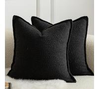 Mandioo Pack of 2 Cushion Covers 65cm x 65cm Decorative Accent Solid Woven Textured Throw Pillow Covers cases Bedroom Living Room Couch Sofa Home 26 x 26 Inch Black