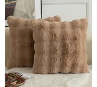 Mandioo Pack of 2 Cushion Covers 65cm x 65cm Decorative Thick Plush Wool Throw Pillow Covers cases for Sofa Bedroom Living Home 26 x 26 Inch Camel