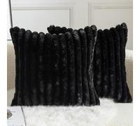 Mandioo Pack of 2 Decorative Cushion Covers 30cm x 50cm Faux Fur Striped Plush Soft Throw Pillow Covers Pillow Cases Bedroom Living Room Sofa Home 20x20 Inch Black
