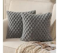 Mandioo Pack of 2 Grey Super Soft Plush Decorative Cushion Covers 26x26 inch 65x65 cm Wool Velvet Throw Pillow Covers cases Faux Fur fluffy Couch Sofa Bed Livingroom