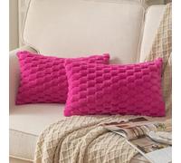 Mandioo Pack of 2 Hot Pink Super Soft Plush Decorative Cushion Covers 12x20 inch 30x50 cm Wool Velvet Throw Pillow Covers cases Faux Fur fluffy Couch Sofa Bed Livingroom