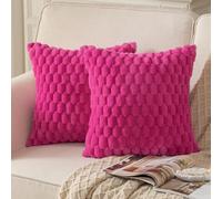 Mandioo Pack of 2 Hot Pink Super Soft Plush Decorative Cushion Covers 26x26 inch 65x65 cm Wool Velvet Throw Pillow Covers cases Faux Fur fluffy Couch Sofa Bed Livingroom