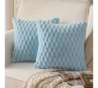 Mandioo Pack of 2 Light Blue Super Soft Plush Decorative Cushion Covers 16x16 inch 40x40 cm Wool Velvet Throw Pillow Covers cases Faux Fur fluffy Couch Sofa Bed Livingroom