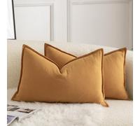Mandioo Pack of 2 Neutral cotton Cushion Covers 30x50 cm 12x20 inch Solid Decorative Couch Throw Pillowcase Boho Farmhouse Home Decor for Sofa Living Room Bed Bedroom Orange Brown