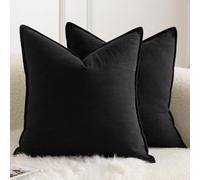 Mandioo Pack of 2 Neutral cotton Cushion Covers 45x45 cm 18x18 inch Solid Decorative Couch Throw Pillowcase Boho Farmhouse Home Decor for Sofa Living Room Bed Bedroom Black