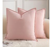 Mandioo Pack of 2 Neutral cotton Cushion Covers 45x45 cm 18x18 inch Solid Decorative Couch Throw Pillowcase Boho Farmhouse Home Decor for Sofa Living Room Bed Bedroom Pink