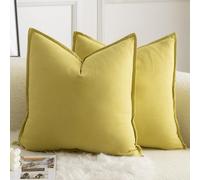 Mandioo Pack of 2 Neutral cotton Cushion Covers 45x45 cm 18x18 inch Solid Decorative Couch Throw Pillowcase Boho Farmhouse Home Decor for Sofa Living Room Bed Bedroom Mustard yellow