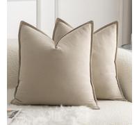 Mandioo Pack of 2 Neutral cotton Cushion Covers 55x55 cm 22x22 inch Solid Decorative Couch Throw Pillowcase Boho Farmhouse Home Decor for Sofa Living Room Bed Bedroom Taupe