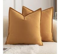 Mandioo Pack of 2 Neutral cotton Cushion Covers 65x65 cm 26x26 inch Solid Decorative Couch Throw Pillowcase Boho Farmhouse Home Decor for Sofa Living Room Bed Bedroom Orange Brown