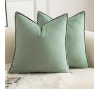 Mandioo Pack of 2 Neutral cotton Cushion Covers 65x65 cm 26x26 inch Solid Decorative Couch Throw Pillowcase Boho Farmhouse Home Decor for Sofa Living Room Bed Bedroom Sage Green