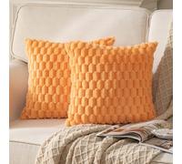 Mandioo Pack of 2 Orange Super Soft Plush Decorative Cushion Covers 26x26 inch 65x65 cm Wool Velvet Throw Pillow Covers cases Faux Fur fluffy Couch Sofa Bed Livingroom