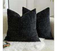 Mandioo Pack of 2 Solid Decorative Soft Chenille Black Cushion Covers 65x65cm 26x26 Inch Lumbar Accent Solid Throw Pillow Case Soft Cozy Luxury Pillow Covers for Sofa Couch Bedroom