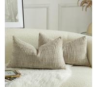 Mandioo Pack of 2 Solid Decorative Soft Chenille Khaki Cushion Covers 30x50cm 12x20 Inch Lumbar Accent Solid Throw Pillow Case Soft Cozy Luxury Pillow Covers for Sofa Couch Bedroom