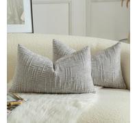 Mandioo Pack of 2 Solid Decorative Soft Chenille Light Gray Cushion Covers 30x50cm 12x20 Inch Lumbar Accent Solid Throw Pillow Case Soft Cozy Luxury Pillow Covers for Sofa Couch Bedroom