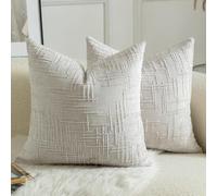 Mandioo Pack of 2 Solid Decorative Soft Chenille Pearl Gray Cushion Covers 40x40cm 16x16 Inch Lumbar Accent Solid Throw Pillow Case Soft Cozy Luxury Pillow Covers for Sofa Couch Bedroom