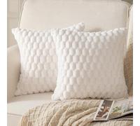 Mandioo Pack of 2 White Super Soft Plush Decorative Cushion Covers 16x16 inch 40x40 cm Wool Velvet Throw Pillow Covers cases Faux Fur fluffy Couch Sofa Bed Livingroom
