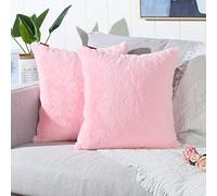 Mandioo Pink Faux Fur Cushion Covers 20x20 Inches Cushion Cases Fuzzy Cozy Soft Decorative Throw Pillowcases for Sofa Bedroom Car 50cmx50cm,Pack of 2