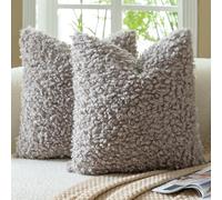 Mandioo Set of 2 Taupe Faux Fur Cushion Covers 50x50 cm 20x20 inch Boucle Decorative Sherpa Throw Pillow Covers Thick Fuzzy Fleece Pillowcases for Sofa Couch Bed Living Room