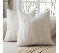 Mandioo Textured Chenille Cushion Cover 30x30cm 12x12 Inch Beige White Pack of 2 Decorative Pillow Covers Accent stripe Throw Pillow Case for Couch Sofa Living Room Bedroom Farmhouse Decor