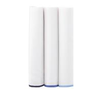 MANDITTIONS Box of 3 White Handkerchiefs with Mixed Blue Edges Soft Cotton Large Size 45cm x 45 cm