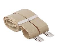 MANDITTIONS XL Beige Trouser Braces 35mm Wide 4 Silver Clips Extra Long 48 Inch