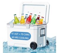 MandKreator 47.5QT Portable Wheeled Cooler with Drain Outlet, Handle, Ultra-Light Ice Chest with Cup Holders, Drink Cooler with Long Ice Retention for Camping, Beach, Party, Picnic, Tailgate