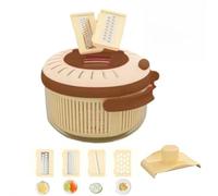 Mandoline Slicer Cutter Chopper, Vegetable Chopper with Drain Basket and Strainer, Food Slicer Mixing Bowl with Drain Basket for Rice Rinsing, Salad Prep & Cooking (Brown,1set)