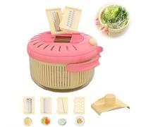 Mandoline Slicer Cutter Chopper, Vegetable Chopper with Drain Basket and Strainer, Food Slicer Mixing Bowl with Drain Basket for Rice Rinsing, Salad Prep & Cooking (Pink,1set)