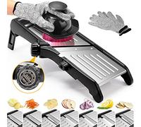 Mandoline Vegetable Slicer, 7 in 1 Stainless Steel Vegetable Cutter, Adjustable Mandoline Food Slicer for Potato, Onion, Cucumber, Cabbage, Included Gloves, Food Pusher and Cleaning Brush