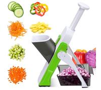 Mandoline Vegetable Slicer, MASTERTOP Safe Vegetable Chopper with 4 Cutter Modes, Adjustable Potato Slicer to Dice, Chop, Julienne, Mandolin Slicer for Cucumber Potato Carrot Cheese - Green & White