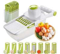 Mandoline Vegetable Slicer, Multifunctional Vegetable Cutter, All in One Mandoline Food Slicer, Adjustable Stainless Steel Blades Vegetables Chopper for Potato, Cucumber, Salad with Safety Gloves