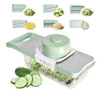 Mandoline Vegetable Slicer with Container, Veggie Julienne Cutter & Cheese Grater, Multifunctional Kitchen Carrot Cutter, Veg Slicer for Potato, Onion, Cucumber, with Finger Protection (6-in-1 Green)
