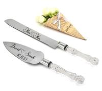 Mandore Designs Engraved Crystal Cake Server & Slicer Set - Personalised for Weddings, Brides & Grooms, Anniversaries & More