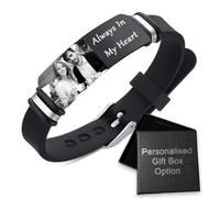 Mandore Designs® Personalised Photo Engraved Bracelet for Women with Custom Text Name- Black, Customised Gift for Her on Christmas Valentines Day Special Occasions, Perfect for Your Loved Ones Memory