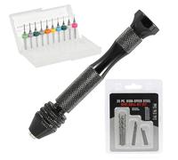 Mandouer 36pcs Hand Drill Set with Black Pin Vice, 0.5-3.0mm HSS Drill Bits and 0.1-1.0mm PCB Bits for Craft, Resin, Jewellery, and Electronic Drilling