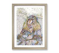 Mandrill Baboon Monkey Modern Bg Framed Wall Art Print, Ready to Hang Picture for Living Room Bedroom Home Office Décor, Oak A4 (34 x 25 cm)