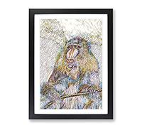 Mandrill Baboon Monkey Modern Bg Framed Wall Art Print, Ready to Hang Picture for Living Room Bedroom Home Office Décor, Black A4 (34 x 25 cm)