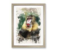 Mandrill Baboon Monkey Modern Fc Framed Wall Art Print, Ready to Hang Picture for Living Room Bedroom Home Office Décor, Oak A3 (34 x 46 cm)