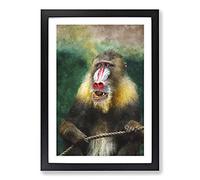 Mandrill Baboon Monkey Painting Framed Print | A2 Black Framed Wall Art | Ready to Hang | Modern Animal Picture | Living Room Bedroom Lounge Office