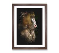 Mandrill Monkey Paint Splash Modern Framed Wall Art Print, Ready to Hang Picture for Living Room Bedroom Home Office Décor, Walnut A4 (34 x 25 cm)