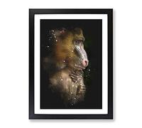 Mandrill Monkey Paint Splash Modern Framed Wall Art Print, Ready to Hang Picture for Living Room Bedroom Home Office Décor, Black A4 (34 x 25 cm)