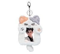 Mandu Deco Calico Cat Plush Photocard Holder, ID Badge Holder Cover Protective Lanyard, Two Pockets, fits toploaders and airpods