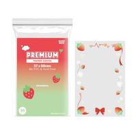 Mandu Deco Strawberry Frame Sleeve, Polypropylene Card Protector for Kpop Album Photocards, PVC Free and Acid Free, 50 Sleeves Per Pack (57x88mm)