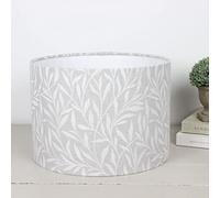 Mandu Natural Light Grey & White Embroidered Floral Leaf Pattern Lampshade (40cm Diameter Table/Standard Lamp)