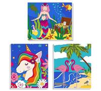 Mandun Art 3 Packs Paint by Numbers for Kids, Mermaid Unicorn Flamingo Paint by Numbers for Children, DIY Animal Painting by Numbers Acrylic Oil Canvas for Home Wall Decor Gift (8X8inch with Frame)