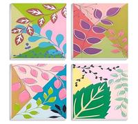 Mandun Art 4 Packs Paint by Numbers for Adult Beginner, Plant Paint by Numbers, DIY Leaf Painting by Numbers Acrylic Oil Canvas for Home Wall Decor Gift (8X8inch with Frame)